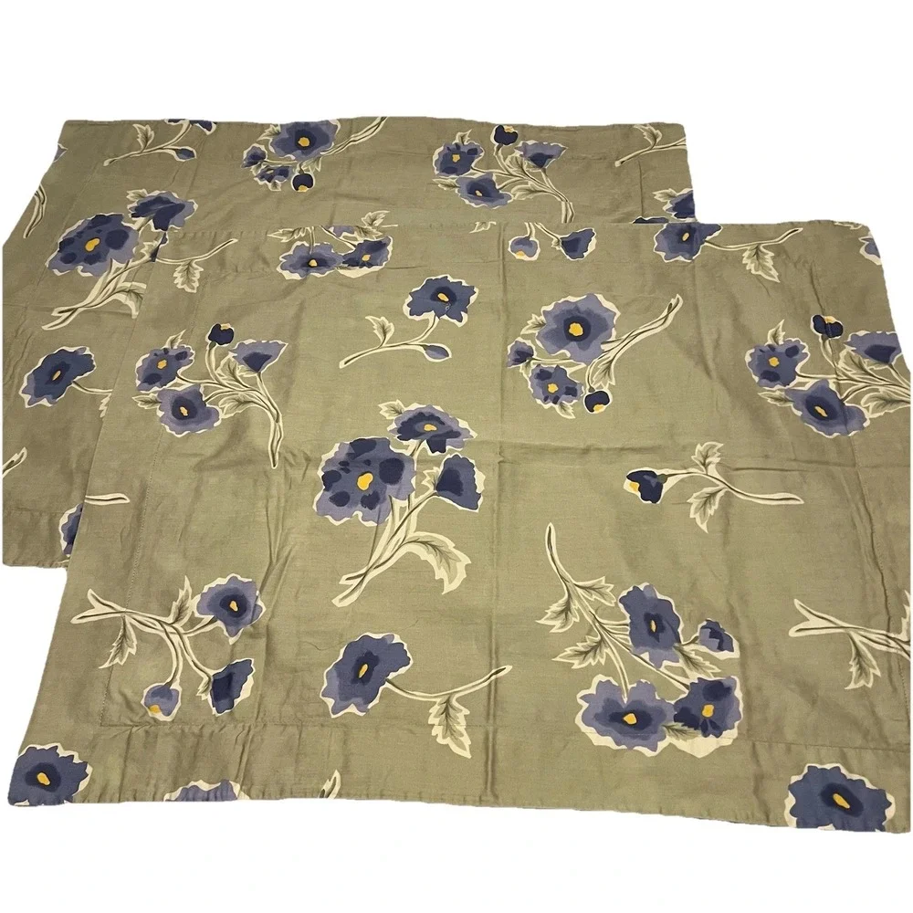 2 Pottery Barn Watercolor Floral Collection Standard‎ Pillow Shams Green Cotton